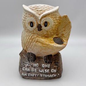 Vintage Owl Utensil Holder Enesco 1979 “NO ONE CAN BE WISE ON AN EMPTY STOMACH!”